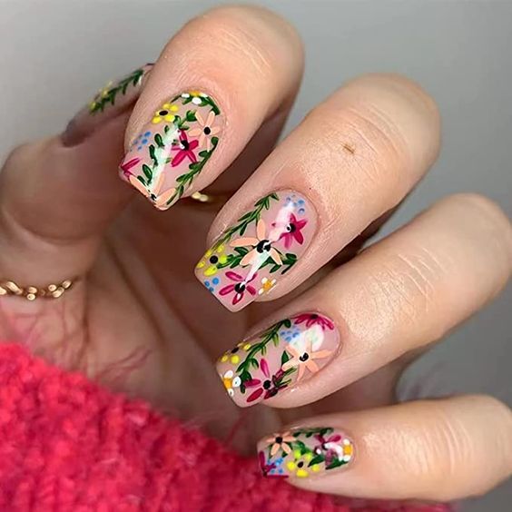 Spring Nails Square 2024: Chic Daisy Designs & Pastel Glitter Trends