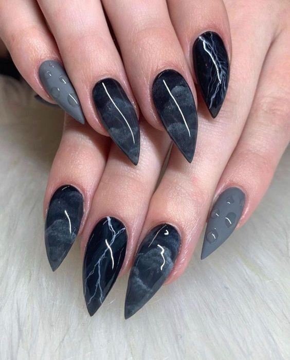 2024's Trending Dark Spring Nails: Chic Almond, Short & Coffin Designs